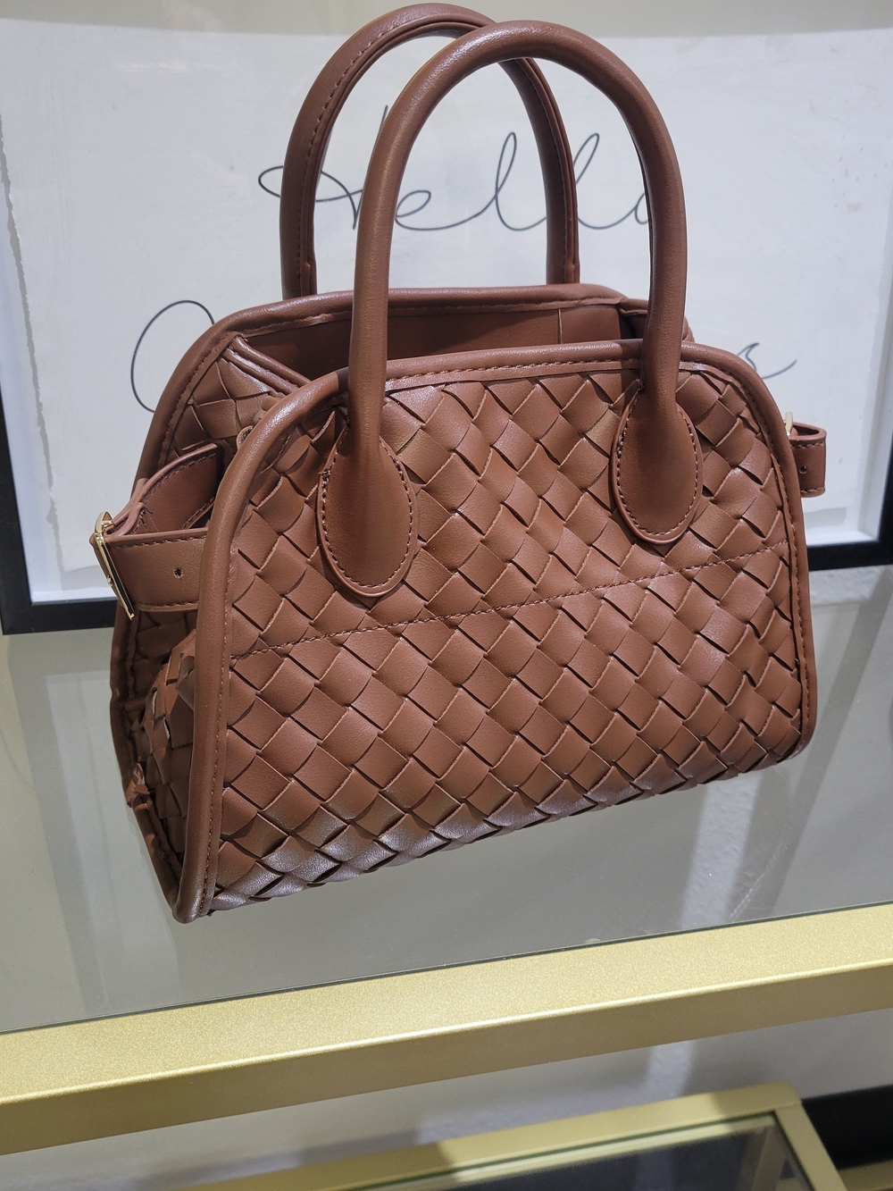Woven Top-Handle Satchel Bag - Brown